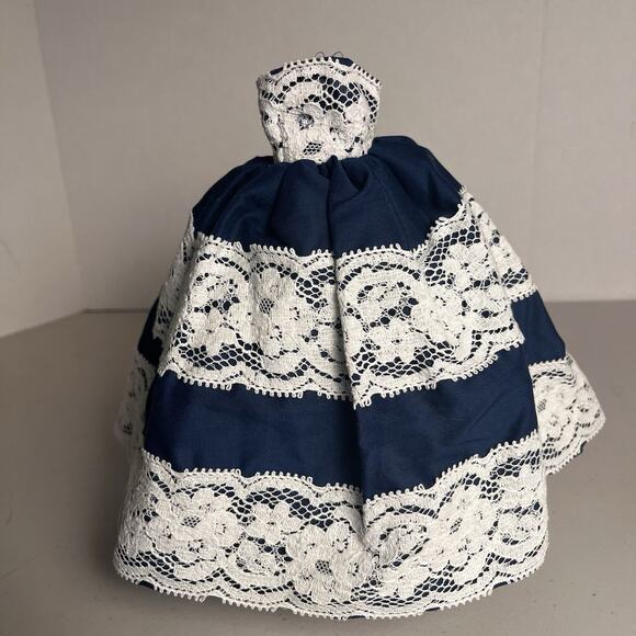 Vintage Handmade Barbie Dress Southern Belle Gown Navy Blue White Lace OOAK - Picture 8 of 16